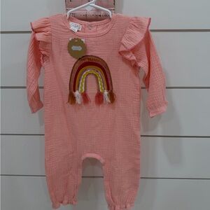 Mud Pie Coral Ruffle Rainbow Footie